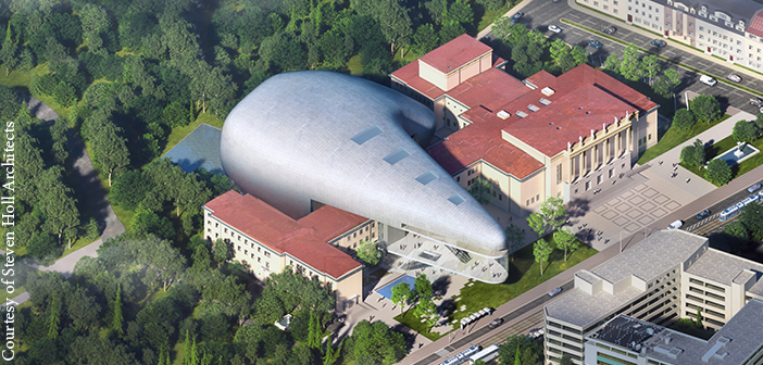 A new building fits over the existing heritage building. Image courtesy of Steven Holl Architects