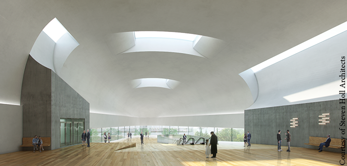 Inside the Ostrava Concert Hall. Image courtesy of Steven Holl Architects