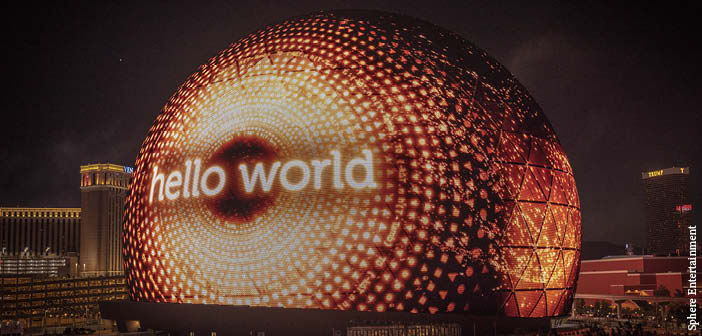 Sphere displaying the message "Hello World"