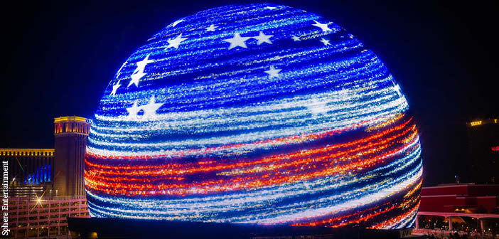 Sphere displaying stars and stripes as part of the Fourth of July celebrations