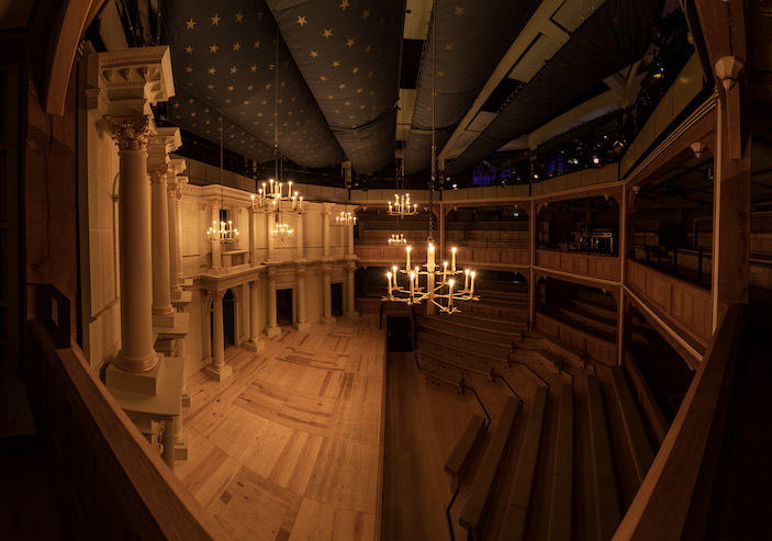 View of the Cockpit-in-court Theatre stage with frons scenae