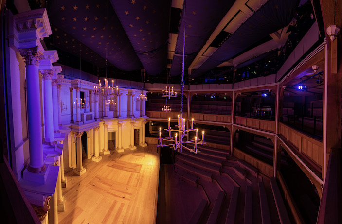 View of the Cockpit-in-court Theatre stage with frons scenae