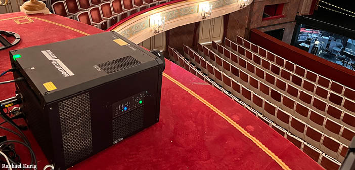 projector facing stage at theatre